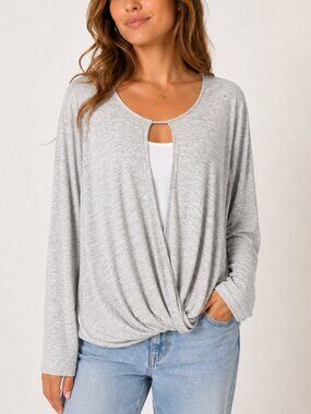 LUSH Heathered Grey Knit Twist Front Long Sleeve Top size medium